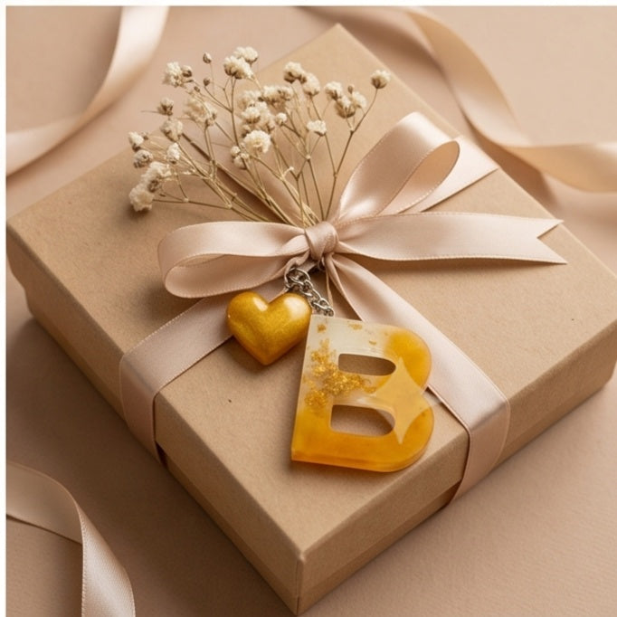 Yellow Ombre Gold Fleck Resin Letter Keychain
