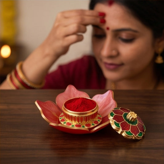 Red Floral Resin Kumkum Holder Tray