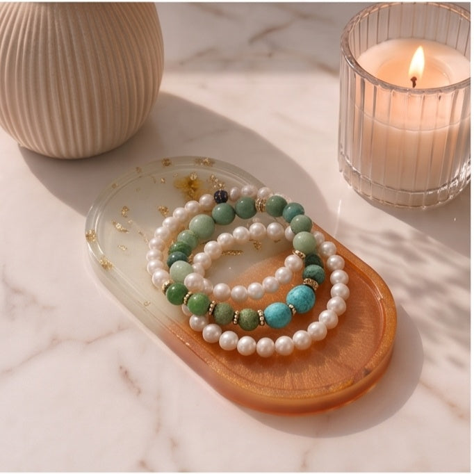 Cream Ombre Gold Fleck Resin Jewelry Tray