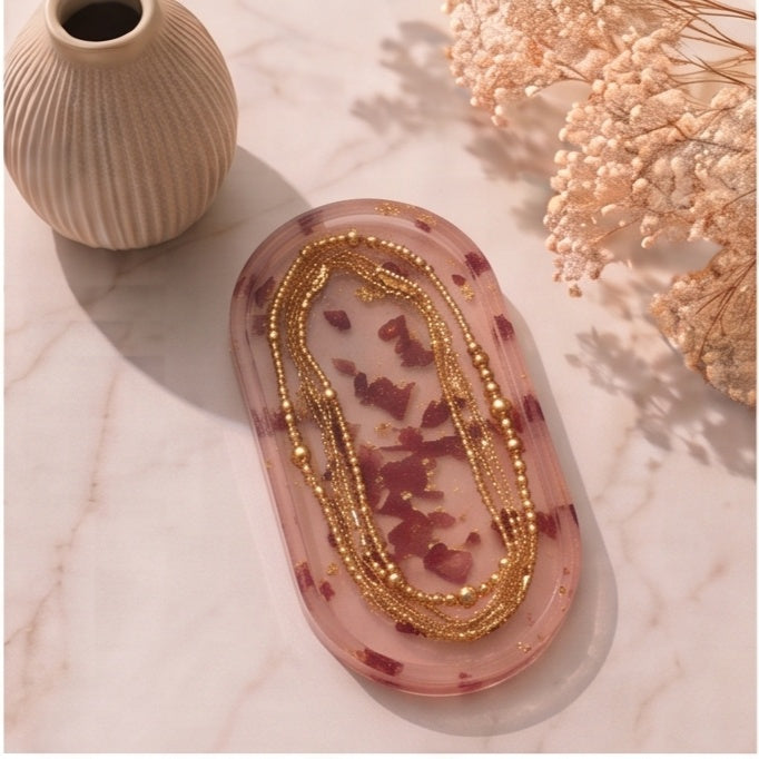 Pink Rose Petal Resin Jewelry Tray
