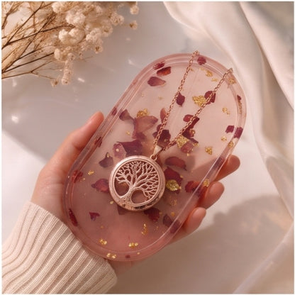 Pink Rose Petal Resin Jewelry Tray