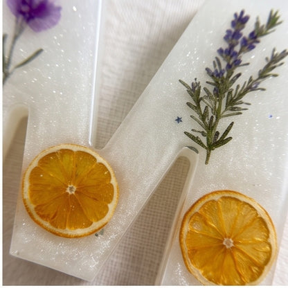 Clear Pressed Flower & Citrus Resin Letter Keychain