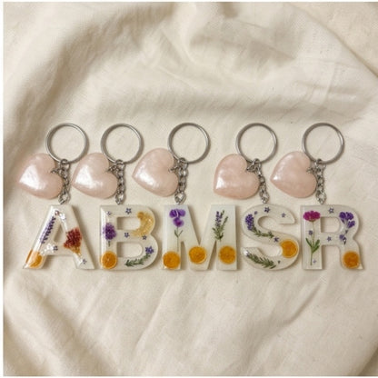 Clear Pressed Flower & Citrus Resin Letter Keychain