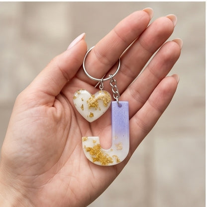 Lavender Ombre Gold Leaf Resin Letter Keychain