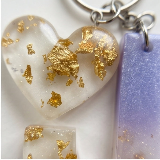 Lavender Ombre Gold Leaf Resin Letter Keychain