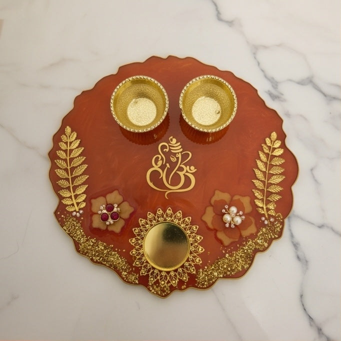 Terracotta Red Resin Pooja Thali Set
