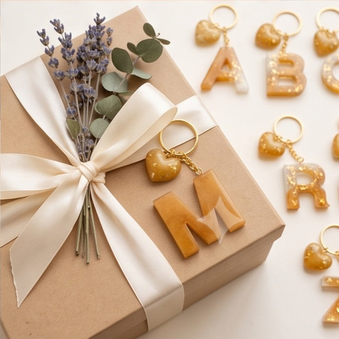 Amber Ombre Gold Fleck Resin Letter Keychain