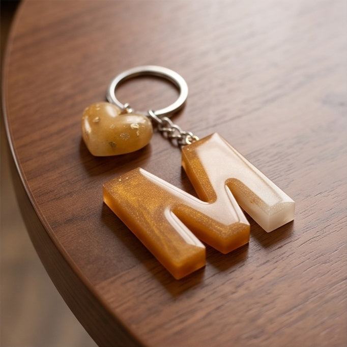 Amber Ombre Gold Fleck Resin Letter Keychain
