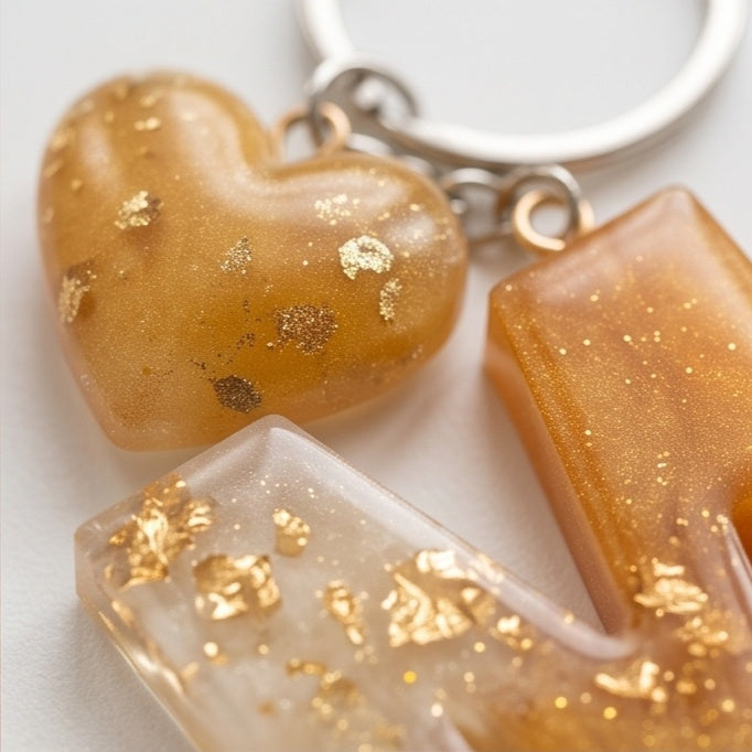 Amber Ombre Gold Fleck Resin Letter Keychain