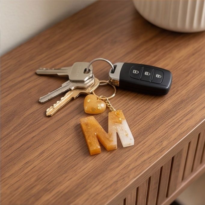 Amber Ombre Gold Fleck Resin Letter Keychain