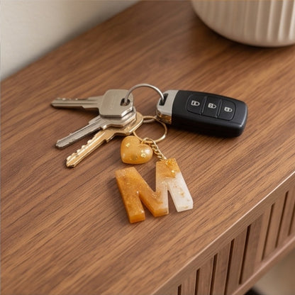 Amber Ombre Gold Fleck Resin Letter Keychain