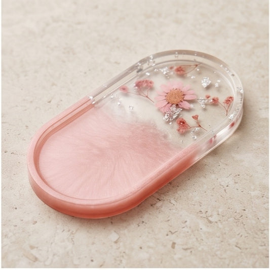 Pink Ombre Pressed Flower Resin Jewelry Tray