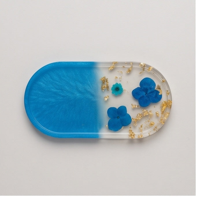 Blue Ombre Pressed Flower Resin Jewelry Tray