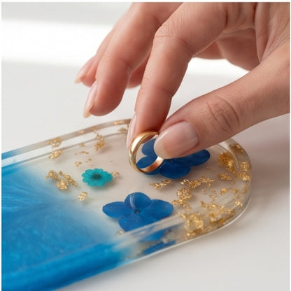 Blue Ombre Pressed Flower Resin Jewelry Tray
