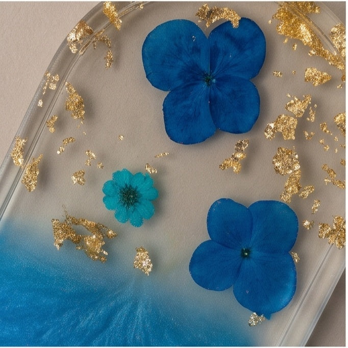 Blue Ombre Pressed Flower Resin Jewelry Tray