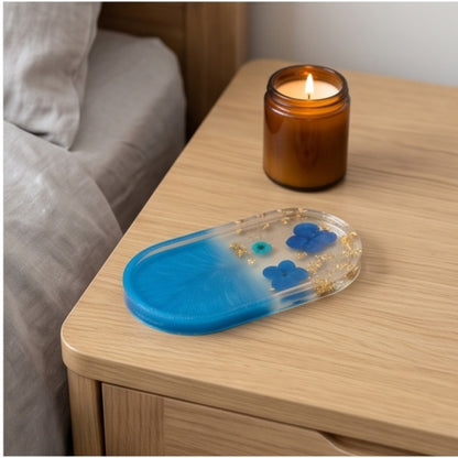 Blue Ombre Pressed Flower Resin Jewelry Tray