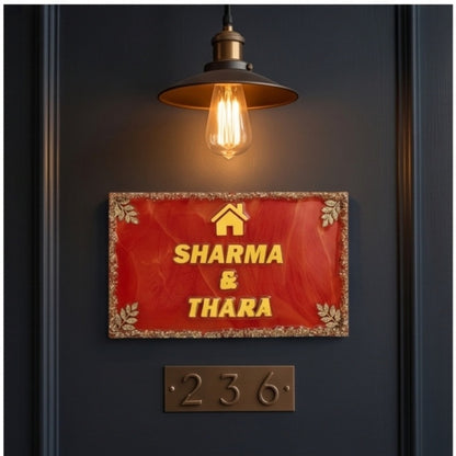 Red & Gold Border House Name Plate