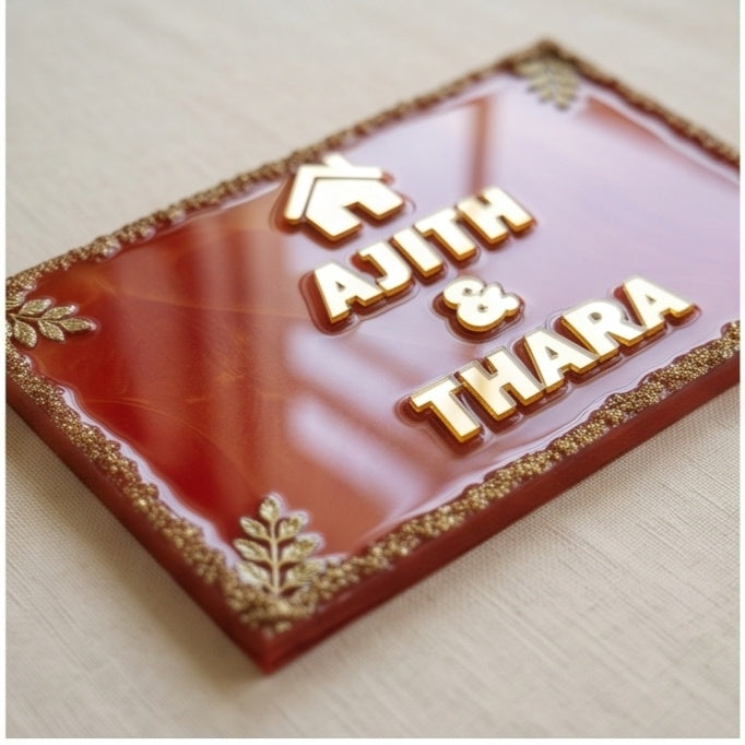 Red & Gold Border House Name Plate