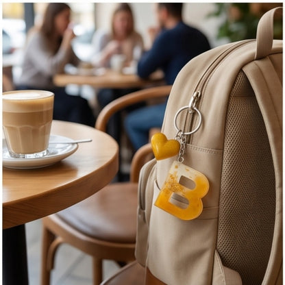 Yellow Ombre Gold Fleck Resin Letter Keychain