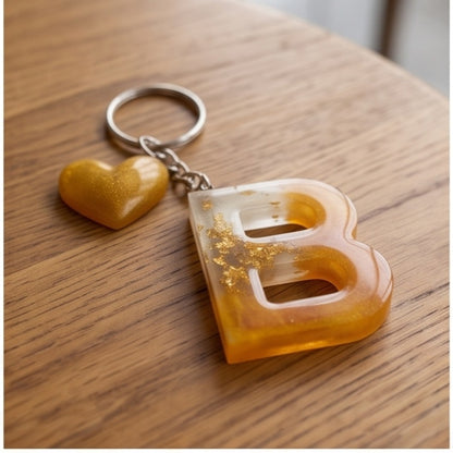 Yellow Ombre Gold Fleck Resin Letter Keychain