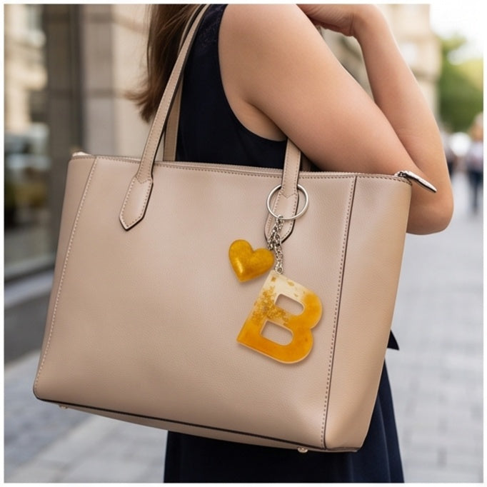 Yellow Ombre Gold Fleck Resin Letter Keychain