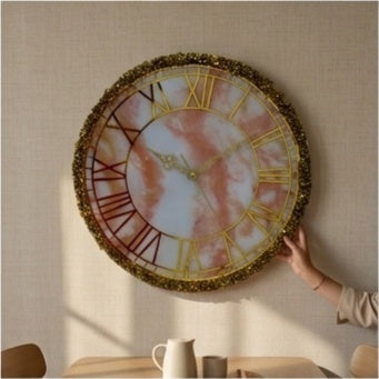 Blush & White Marbled Resin Wall Clock