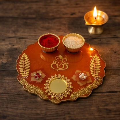 Terracotta Red Resin Pooja Thali Set