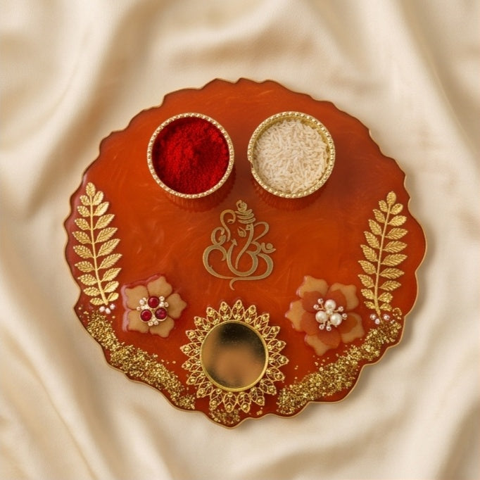 Terracotta Red Resin Pooja Thali Set
