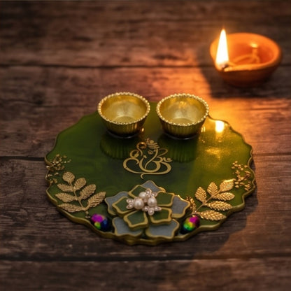 Olive Green Resin Pooja Thali