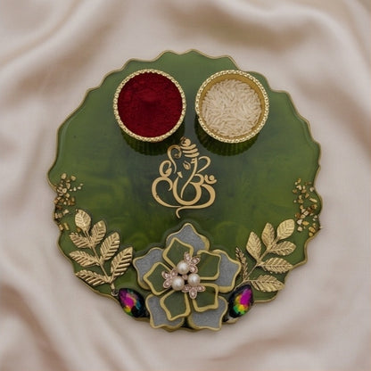 Olive Green Resin Pooja Thali