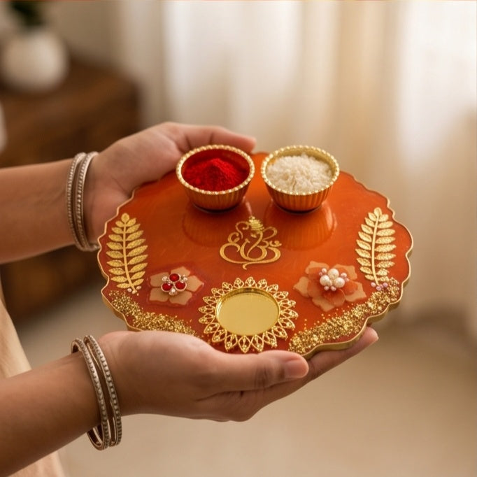 Terracotta Red Resin Pooja Thali Set
