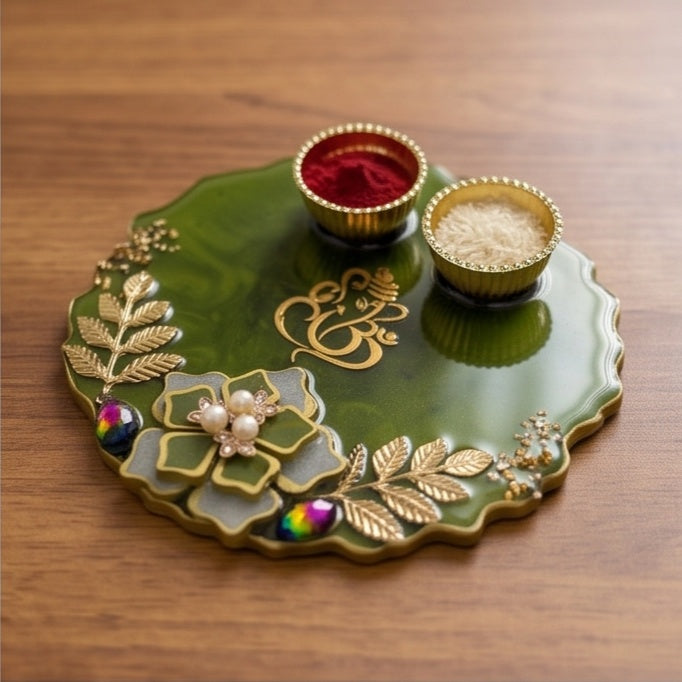 Olive Green Resin Pooja Thali