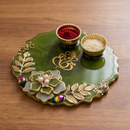 Olive Green Resin Pooja Thali