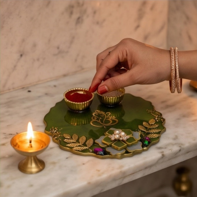 Olive Green Resin Pooja Thali
