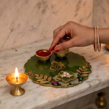 Olive Green Resin Pooja Thali
