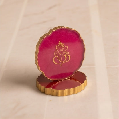 Pink Resin Ganesha Keepsake with Gold Scalloped Edge