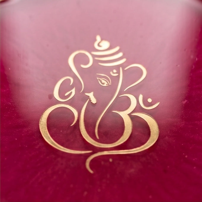 Pink Resin Ganesha Keepsake with Gold Scalloped Edge