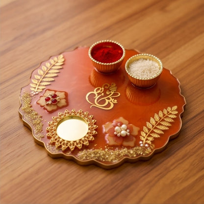 Terracotta Red Resin Pooja Thali Set