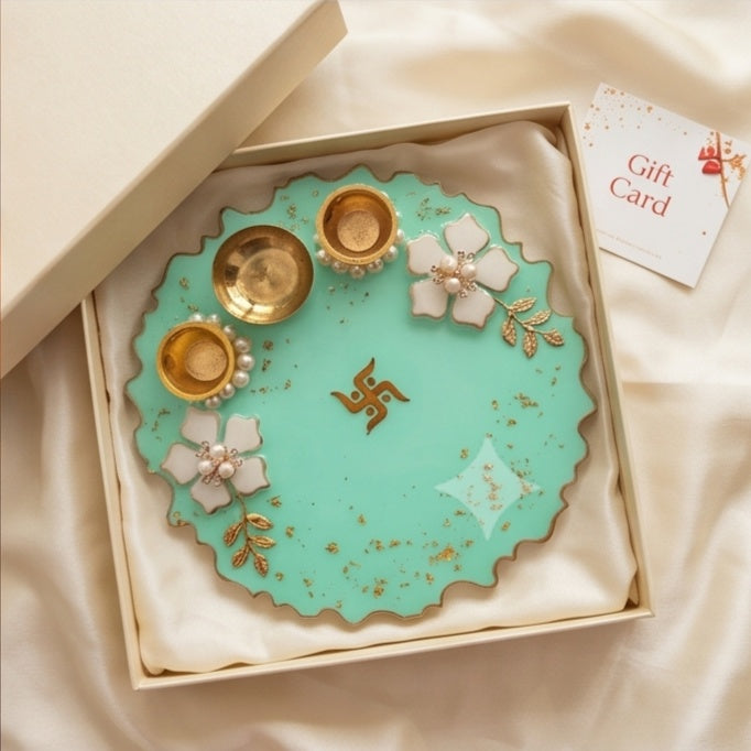 Mint Green Resin Pooja Thali