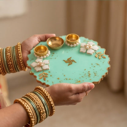 Mint Green Resin Pooja Thali