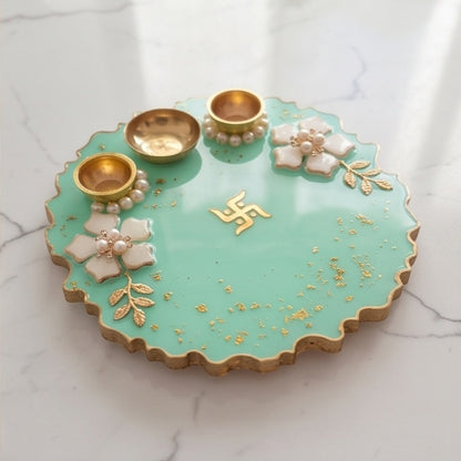 Mint Green Resin Pooja Thali