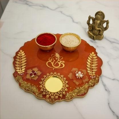 Terracotta Red Resin Pooja Thali Set