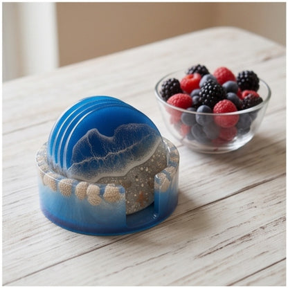 Ocean Wave Resin Coaster Set with Holder