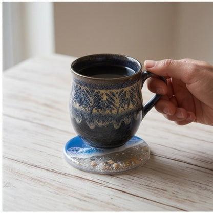 Ocean Wave Resin Coaster Set with Holder